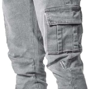 Slim Fit Ripped Skinny Straight Leg Cargo Denim Pants Fashion