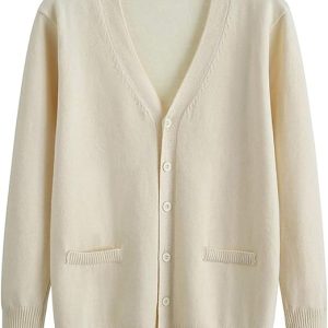 Women's Button Down V Neck Long Sleeve Soft Knit Cardigan Sweater