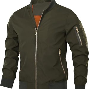 Hood Crew Men’s Bomber Zipper Jacket Lightweight Casual Stylish Fall Windbreaker Zip Up Outwear Coat with Pockets