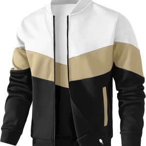 Zaitun Men's Lightweight Jacket Casual Bomber Jacket Colour Block Varsity Coat (S-2XL)